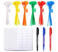 Glarks 150 fascette in nylon autobloccanti per cavi, 6 colori, 15,2 cm, per scrivere su etichette, con 3 pennarelli e 288 etichette bianche per cavi per uso domestico e ufficio