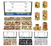 Glarks 150pcs M6 x 10/12/15/20mm nichelato barrel cross Dowels slot nut kit, include 100pcs barrel nut, 25pcs M6x10mm 4-pronged tee nut, 25pcs M6x15mm Hex socket inserto filettato dadi