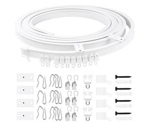 Glarks 155 pezzi 5 m bianco pieghevole tenda da soffitto curvo kit assortimento di tende da soffitto, con 40 ganci per tende da 3,5 cm, 40 clip per tende a forma di U a forma di L tende da doccia a