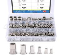 Glarks 180pcs M3/M4/M5/M6/M8/M10 Flat Head Rivet Nut Assortiment Kit, Inserisci in acciaio inossidabile Rivnut, Rivetti a filettatura, Rivetti metrici per l'automobile, Mobili, Elettrodomestici