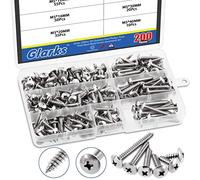 Glarks 200 pezzi M5 x 12 mm/16 mm/20 mm/25 mm/30 mm/40 mm Acciaio inossidabile 304 Phillips Truss Head Sheet Metal Tek Kit Assortimento, 6 dimensioni metriche testa cilindrica autofilettante viti per