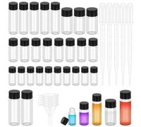 Glarks 38 flaconcini in vetro trasparente da 5 ml, 10 ml, 15 ml, 20 ml, 30 ml, con tappi a vite neri, piccoli flaconcini liquidi, a prova di perdite con gocce e piccolo set di imbuto