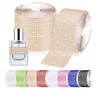 Glarks 4 Rotoli 364CM Nastro Autoadesivo con Strass e Cristalli, 4/6/8/12 Righe Colore Champagne con Strass Scintillanti, Rotolo di Nastro con Strass di Diamante per Decorazione Auto, Fai da Te