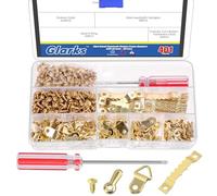 Glarks 401 kit per appendere foto dorate, include 50 ganci per cornici a dente di sega, 50 pulsanti di rotazione della cornice, 50 ganci ad anello a D, 250 viti e 1 cacciavite per appendere foto