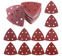 Glarks 50 pezzi 90 mm triangolo topo dettaglio levigatrice vetrata gancio e anello assortiti 40/60/80/120/180/240/400/600/800/1000 grana per levigatrice orbitale (6 fori)