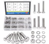 Glarks 510 pezzi viti piatte esagonali in acciaio inox, bulloni, dadi di bloccaggio e rondelle piatte, kit assortimento