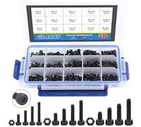 Glarks 510Pcs M3 M4 M5 12.9 Grado Lega Acciaio Bulloni Viti Con Dadi Assortimento, Finitura Ossido Nero