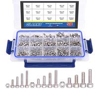 Glarks 510Pcs M3 M4 M5 304 Viti a testa esagonale in acciaio inox con dadi Kit assortimento