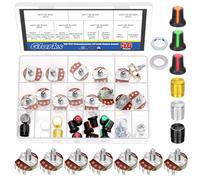 Glarks 57pcs WH138 Single Turn Rotary Linear Variable Potenziometro, B5K/B10K/B50K/B100K/B250K/B500K/B1M OHM 3 Pin Zigrinato Linear Rotary Taper Potenziometro con Lega di Alluminio e Set di Manopole