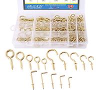 GLARKS Kit assortito da 213 pezzi con occhielli a vite placcati in ottone, ganci a vite e ganci quadrati per appendere le tazze da soffitto