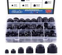 Glarks Kit assortito di 160 copribulloni neri, M4, M5, M6, M8, M10, M12, in nylon, per proteggere viti a forma esagonale (nero)