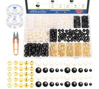 GLARKS Kit assortito di 753 perline distanziatrici dorate e perle con corda elastica, forbici, kit fai da te per la creazione di braccialetti e gioielli, regali artigianali - nero, bianco, oro