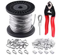 Glarks Kit assortito di cavi in acciaio inox da 1/8" e 45,7 m, con taglierina, 20 ditali M3, 50 manicotti in alluminio per crimpatura fai da te, ponte, binari, scale