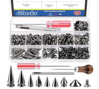 Glarks Kit di 355 punte e borchie punk, 7 misure, in lega di zinco, punte a cono e rivetti a perno, in pelle e metallo, con punteruolo, cacciavite, punteruolo, punteruolo, punteruolo, punteruolo,
