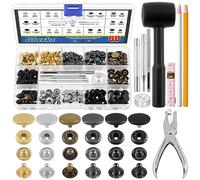 Glarks Kit di 60 bottoni automatici in pelle, 12,5 mm, 6 colori, bottoni a pressione in metallo con 8 punzoni, martello, strumenti di impostazione, matite grasse e metro a nastro per artigianato in