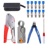 Glarks Kit di crimpatrici RG6 RG59, strumento a compressione coassiale, doppia lama, spellacavi e tagliacavi, 10 connettori F per TV via cavo
