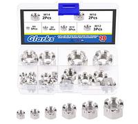 Glarks Kit di dadi esagonali scanalati in acciaio inox 304, 20 pezzi, M6, M8, M10, M12, M14, M16, 6 dimensioni, per riparazione di mobili di auto e moto