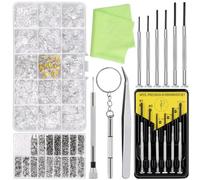 Glarks Kit di riparazione per occhiali, 1310 pezzi, include 1000 viti per occhiali, kit da 300 naselli, 6 cacciaviti, pinzette, panno per occhiali, riparazione di occhiali e occhiali da sole