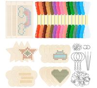 GLARKS Kit per punto croce rettangolare in legno, motivo: farfalla, fiore, amore, stella, 78 pezzi, portachiavi per punto croce in legno, kit di filettatura in legno per decorazioni e artigianato