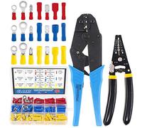 Glarks Pinza crimpatrice a cricchetto professionale autoregolabile AWG 22-10 e un set di strumenti spellafili con 183 pezzi isolati testa proiettile a vanga anello crimpare terminali kit assortimento