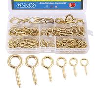 Glarks Set di 100 ganci a vite in ottone placcato in ottone a forma di occhiello, 6 misure, assortito