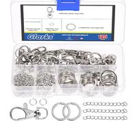 Glarks Set di 125 portachiavi in argento, accessori per l'artigianato, tra cui portachiavi, clip con catene, fermagli per l'aragosta, anelli portachiavi e anelli di salto