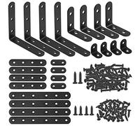 Glarks Set di 134 Staffe Angolari Nere - 24 a Forma di L e Piatte in Metallo Con 110 Viti per Legno, Sedie, Librerie, Finestre, Mobili