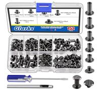 Glarks Set di 150 viti assortite, M5 x 5 mm, 6 mm, 8 mm, 10 mm, 12 mm Chicago Rivets e 4 x 4 mm Flat Head Stud Screw, Nail Rivet Chicago Button Screw Posts Metal Accessories