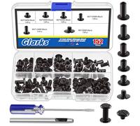 Glarks - Set di 150 viti Chicago nere, kit assortito, M5 x 5mm, 6mm, 8mm, 10mm, 12mm, rivetti Chicago e viti a testa piatta 4x4mm, accessori in metallo per chiodi rivetti Chicago Button Screw Posts