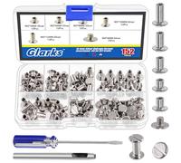 Glarks Set di 150 viti in argento Chicago assortite, M5 x 5 mm, 6 mm, 8 mm, 10 mm, 12 mm Chicago Rivets e 4 x 4 mm Flat Head Stud Screw, Nail Rivet Chicago Button Screw Posts Metal Accessories