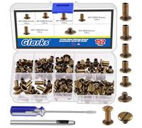 Glarks - Set di 150 viti per rilegatura a libro in bronzo, kit assortito, rivetti Chicago M5 x 5 mm, 6 mm, 8 mm, 10 mm, 12 mm, viti a testa piatta da 4x4 mm, viti a testa piatta, rivetti per chiodi