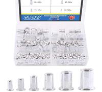 Glarks - Set di 160 pezzi in lega di alluminio M3, M4, M5, M6, M8, M10, filettatura piatta, filettatura metrica