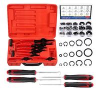 Glarks Set di 225 pinze resistenti per anelli a scatto, pinze dritte e piegate e anelli di sicurezza interni esterni a scatto e anelli circolari in gomma metrica con ganci di rimozione. Kit assortito