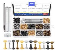 Glarks Set di 240 rivetti per pelle con kit di 4 strumenti di regolazione, 4 colori e 3 misure, rivetti a doppia testa tubolari in metallo, rivetti per borse, abbigliamento, scarpe, artigianato in