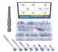 Glarks Set di 260 viti con foro tascabile, 8 dimensioni, autofilettanti, con filettatura grossa e fine, kit assortito per legno e lamiera (kit assortito di 260 viti)