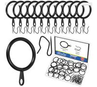 Glarks Set di 30 anelli da appendere per tende da 25 mm, in metallo nero, include 30 anelli per tende e 30 ganci per tende, occhielli scorrevoli per finestre scorrevoli per porte del bagno