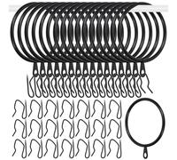 Glarks Set di 30 anelli da appendere per tende da 50 mm, in metallo nero, include 30 anelli per tende e 30 ganci per tende, occhielli scorrevoli per finestre scorrevoli per porte del bagno