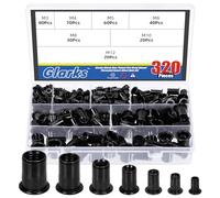Glarks Set di 320 dadi filettati M3 M4 M5 M6 M8 M10 M12 in acciaio al carbonio zincato nero a testa piatta rivnut inserti filettati (kit dado rivetto)