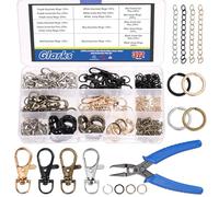 Glarks Set di 321 portachiavi in 4 colori, portachiavi, accessori per l'artigianato, tra cui portachiavi, clip con catene, fermagli per l'aragosta, portachiavi, anelli per salto