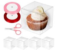 Glarks Set di 33 pezzi con 30 scatole regalo trasparenti in plastica, 6,9 x 6,9 x 6,9 cm, con nastri e forbici da 1 x 22,6 m, per matrimoni, baby shower, feste di compleanno