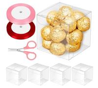 Glarks Set di 33 scatole regalo trasparenti in plastica trasparente, con nastri e forbici da 1 x 22,6 m, per matrimoni, baby shower, feste di compleanno
