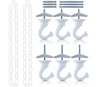 Glarks Set di 6 ganci da soffitto con catene di estensione, ganci resistenti da 3,8 cm con bulloni in acciaio e ali a levetta e 2 catene di estensione lunghe 99 cm per installazione a soffitto cavità