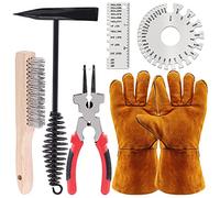 Glarks,Set di 6 utensili per la rimozione delle scorie di saldatura, spazzola per filo, pinza per saldatura da 10 cm e 2 misuratori di spessore in lamiera in acciaio inox