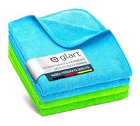Glart 4448 Set di 4 panni in microfibra ultra-morbidi per auto e casa, 2 blu 40x40 cm, 2 verdi 40x40 cm, anche per la pulizia delle finestre