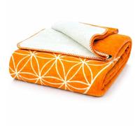 Glart morbida coperta Fiore della Vita arancione-ecru XL 150x200 cm, morbida e calda, extra soffice come coperta per divano, coperta per yoga, copriletto, morbido copridivano