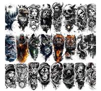 GLARYYEARS Confezione da 24 tatuaggi temporanei a mezza manica per adulti, realistici, 3D con leone, aquila, teschio, Gesù e dio greco, adesivi impermeabili per avambraccio, per uomini e donne (stile