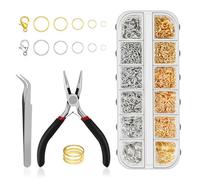 GlasFlength 1443 Pezzi Anellini per Bigiotteria, Anelli Portachiavi 4/5/6/8/10/12mm Anello Chiusura Bigiotteria con Pinze e Scatola per Bigiotteria Gioielli DIY Braccialetti Ciondoli (Oro+Argento)