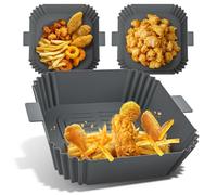 GlasFlength 3 Pezzi Teglie per Friggitrice ad Aria，Riutilizzabile Contenitori Friggitrice ad Aria Piazza Vassoi per Friggitrice ad Aria per Airfryer Microonde Forno 3,5-6,2 L (Grigio)