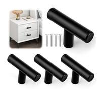 GlasFlength 4 Pezzi Maniglie per Mobili da Cucina, Pomelli per Mobili Moderni in Acciaio Inox con Viti T Pomelli per Cassetti Foro Singolo per Cucina Bagno Cassetto Guardaroba (50 * 32mm, Nero)