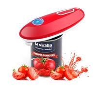 GlasFlength Apriscatole Elettrico, Bordo Liscio Apribottiglie Elettrico Automatico a 360° Portatile Apriscatole a Batteria Apre Quasi Tutte le Lattine per Artritici Anziani e Chef (Rosso)